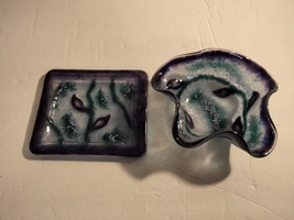 VINTAGE HAND BLOWN GLASS TRAY AND BOWL / ASHTRAY  - £36.05 GBP