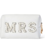 Bling Varsity Letter Makeup Bag Pearl Rhinestone Patches PU Leather Wate... - £22.54 GBP