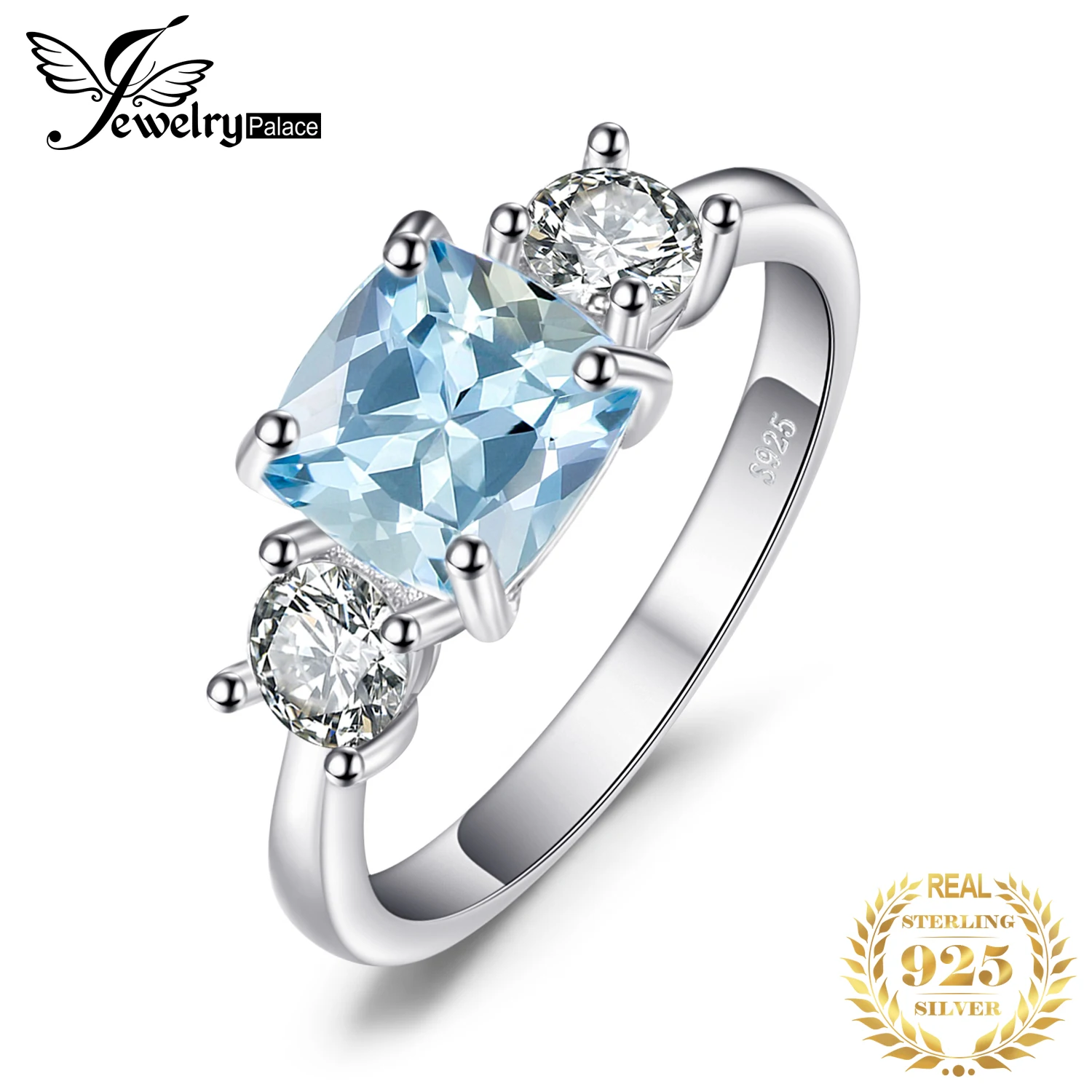 1.9ct Square Natural Sky Blue Topaz 925 Sterling Silver 3 Stone Ring for Women G - £24.84 GBP