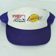 Los Angeles Lakers 1987 NBA World Champion Snapback Mesh Foam Trucker Hat Purple - $49.49