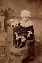 YOUNG GIRL WITH HER TOY DOG 1880s HISTORICAL 4X6 SEPIA PHOTO POSTCARD - £6.77 GBP