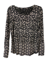 Lucky Brand Top Women&#39;s Small Knit Black Gray Floral Scoop Neck Cotton Modal - £13.27 GBP