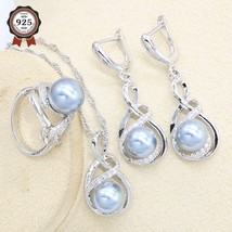 Gray Pearl Silver Color Wedding Jewelry Set for Women Bracelet Earring Necklace  - £18.81 GBP