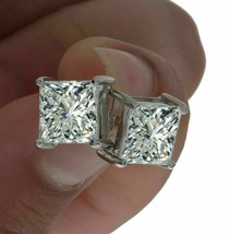 4Ct Corte de Princesa Imitación Diamante Dormilonas 14K Bañado en Oro Blanco - £46.38 GBP