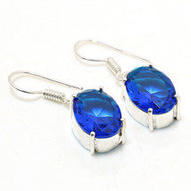 London Blue Topaz Oval Gemstone Handmade Fashion Earrings Jewelry 1.40" SA 3793 - £4.78 GBP