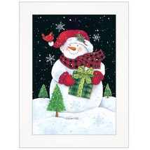 Plaid Stocking Hat Snowman White Framed Print Wall Art - $1,032.11 MXN