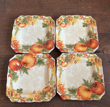 222 Fifth Fall Thanksgiving Set Of 4 Salad Plates New Pumpkin Vine - £51.12 GBP