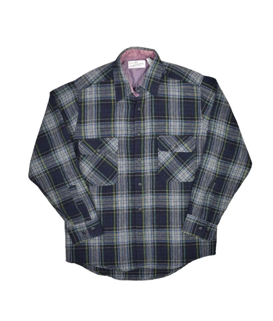 Primary image for Vintage Sears Roebuck Wool Blend Flannel Shirt Mens M Plaid Long Sleeve