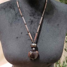 African Tribal Design Wooden Statement Necklace Brown Chunky Glass Beaded - £21.24 GBP