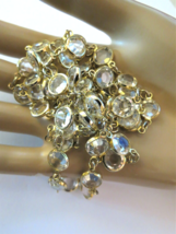 Bezel Set Austrian Crystal Necklace Clear Yellow Gold Tone Links 35.5&quot; Long NICE - £39.50 GBP