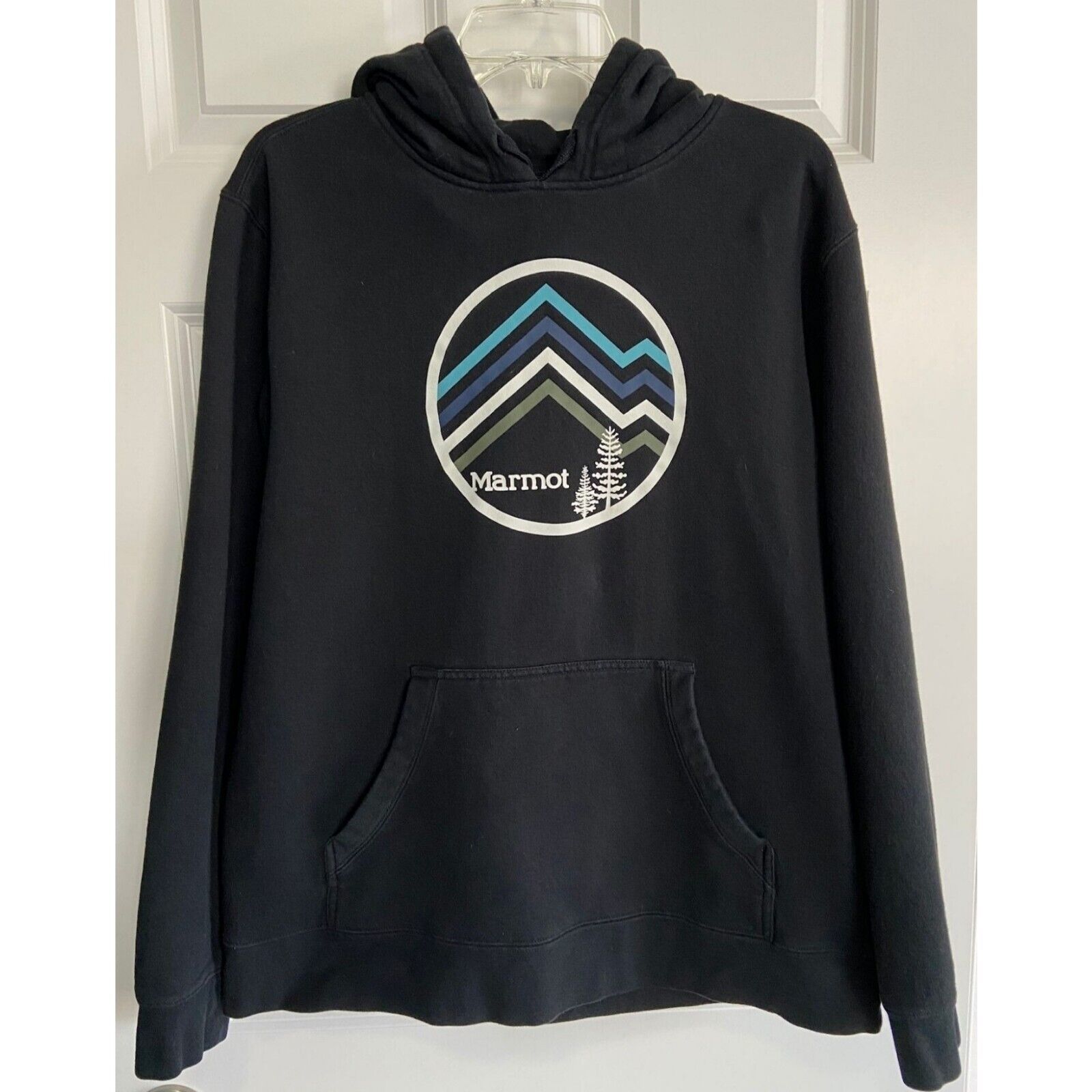 Primary image for Marmot Hooded Fleece Sweatshirt Mens Large Black Hoodie Mountain Graphic Logo