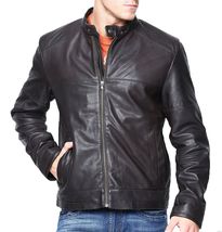 Men&#39;s Genuine Lambskin Leather Jacket Black Slim fit Motorcycle jacket -... - £91.91 GBP
