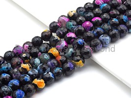 Fire Agate Beads, Orange Pink Blue Black, 6mm/8mm/10mm/12mm/14mm Faceted Round - £4.73 GBP+