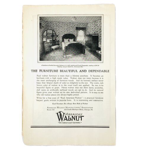Primary image for Vintage 1923 American Walnut Furniture Manufactures Association Print Ad