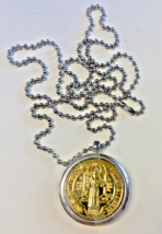 Saint Benedict 2 tone Medal Locket 28&quot; Necklace,  New #AB-049 - $9.89