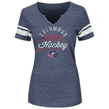 NHL Columbus Blue Jackets Women&#39;s Small Navy Heather/White Tee Shirt - £15.82 GBP