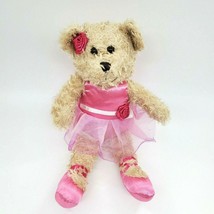 Animal Adventure Ballerina Bear Tan Pink Rosette Bow 15&quot; Plush Stuffed T... - $14.99