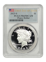 2023-S $1 Peace Dollar PCGS PR69DCAM (First Day of Issue) - £101.39 GBP