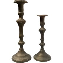 Two Large Brass Colonial Revival Candlestick Holders 15&quot; &amp; 12&quot; Vintage 20th Cen - £26.28 GBP