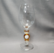 Hand Blown Art Glass Amber Owl 3D Figural Bird Wine Glass 16 oz Goblet Animal - £20.09 GBP