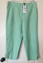 Ruby Rd Linen Blend Side E Waist/W Pockets Beaded Hems 12 Green Ankle PantNWT$54 - £35.50 GBP