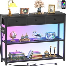 Console Table For Entryway With Power Strip, Entryway Table With Rgb Led, Black - £127.74 GBP