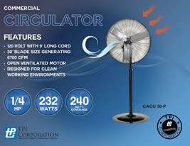 TPI CACU30-P 30&quot; Commercial Air Circulator Pedestal Mount 4200/3800/3500... - £324.46 GBP