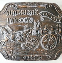 Brass America&#39;s Heroes Belt Buckle Oregon Fire Department Antiqie 1960s E31 - £55.03 GBP