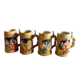 Beer Steins w/Lids German Octoberfest Stamped A B C D Hand Painted Set 4 Vintage - £36.74 GBP