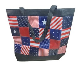 Tote Carry Bag Side Zipper Patriotic Red White Blue Stars Stripes 16x15.... - $6.72