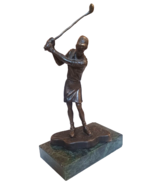 Bronze Statue Vintage Golfer Golf Female Golfing Trophy Sculpture Marble... - $116.77