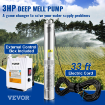 3HP Deep Well Submersible Pump 230V 37GPM 640ft Head 33ft Cord Stainless Steel - £183.97 GBP