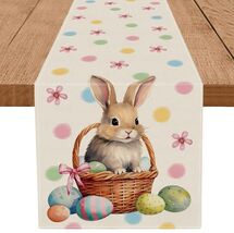 QIONG MENG Easter Table Runner Bunny Eggs Basket Flowers 13x72 Inch - $66.39 MXN QIONG MENG Easter Table Runner Bunny Eggs Basket Flowers 13x72 Inch - $66.39 MXN