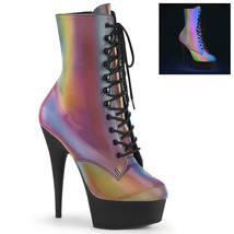 Pleaser DELIGHT-1020REFL 6&quot; Heel Platform Rainbow Reflective Women&#39;s Ankle Boots - £78.29 GBP