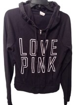 Victorias Secret PINK Hoodie Sweatshirt Sz XS TP Full Zip Black White Sp... - £11.12 GBP