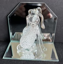 Vintage Spun Glass Poodle Dog Figurine On Mirror Stand - £5.44 GBP