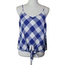 Eyelash Couture Checked Tie Front Crop Top Tank Spaghetti Strap Blue White Large - £6.76 GBP