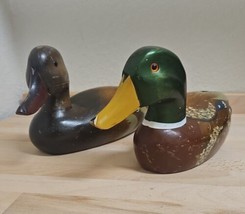 2 Carved Wood Duck Decoy - £22.32 GBP