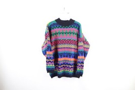 Vintage 90s Coogi Style Womens XL Ed Bassmaster Rainbow Fair Isle Knit Sweater - £56.33 GBP