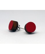 Laser-Cut Wood Earrings for Women - Hand-Painted Round Studs, Minimalist... - $9.00