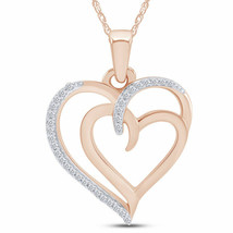 14K Rose Gold Plated Real Moissanite Accent Heart Pendant Promise Necklace - £136.73 GBP