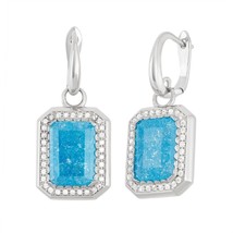 Sterling Silver Large Rectangle Blue Ice with CZ Border Earrings - £159.05 GBP