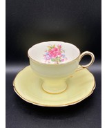 Paragon Teacup and Saucer pale yellow with roses inside, gold rims VTG 6... - £34.94 GBP