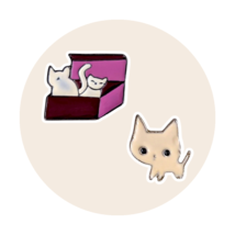 Animal Enamel Pins: Box of Kittens and Tiny White Cat - €21,52 EUR