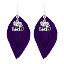43373 LSU Tigers Boho Earrings with Purple Suede Leather - £12.54 GBP