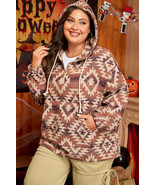Red Plus Size Western Fashion Aztec Patterned Half Zip High Neck Hoodie - $656.42 MXN