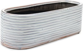 Distressed White Ribbed Oval 15 X 6 Ceramic Table Top Planter By Napco. - £41.51 GBP