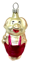 Vintage Blown Glass Pig in Hot Pink Overalls Christmas Ornament Germany 4 in - £13.23 GBP