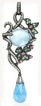 Victorian 1.52ct Rose Cut Diamond B.Topaz Tourmaline Pendant Vintage VTJ... - $672.74