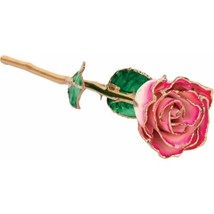 24k Gold Dipped Cream Magenta Lacquer Real Rose Valentine&#39;s Day Holiday Gift - £78.05 GBP